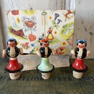 Vtg AUSTRIA Wooden Bottle Stoppers - Set of 3 Original Box